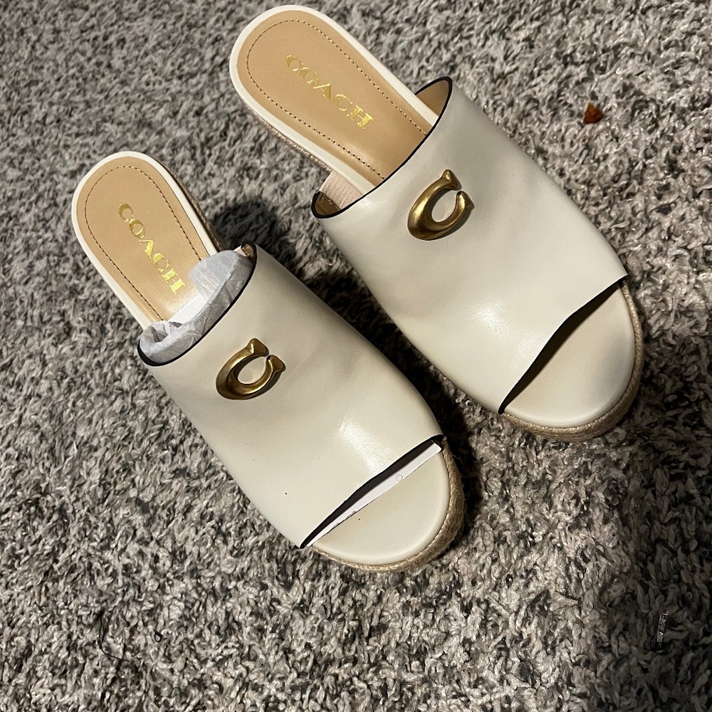 Coach Gloria Leather Espadrille Wedge Sandals
